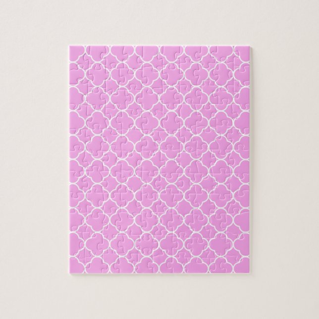 Pink And White Quatrefoil Pattern Jigsaw Puzzle (Vertical)