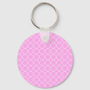 Pink And White Quatrefoil Pattern Keychain