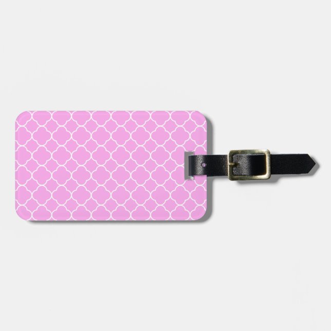 Pink And White Quatrefoil Pattern Luggage Tag (Front Horizontal)