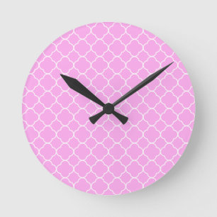 Pink And White Quatrefoil Pattern Round Clock