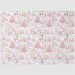 Pink and White Reindeer and Trees Christmas Tissue Paper