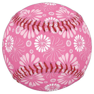 Pink and White Retro Floral Print Softball