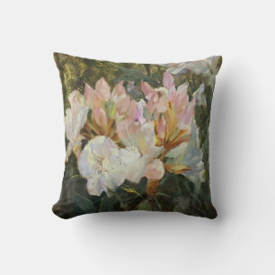 Pink and White Rhododendrons Deep Green Foliage Throw Pillow