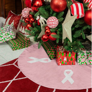 Pink and White Ribbon Shape Brushed Polyester Tree Skirt