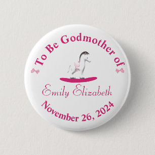 Pink and White Rocking Horse 2 Inch Round Button