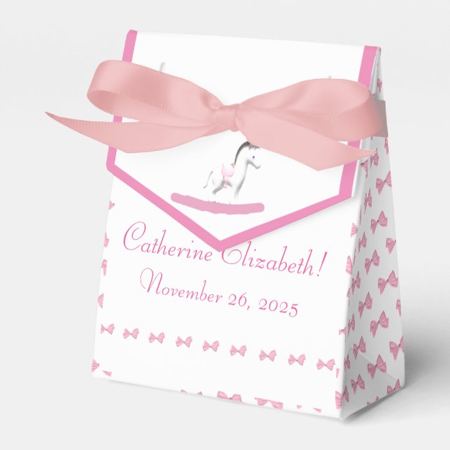 Pink and White Rocking Horse  Favor Box (Front Side)