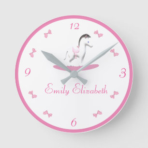 Pink and White Rocking Horse Theme  Round Clock