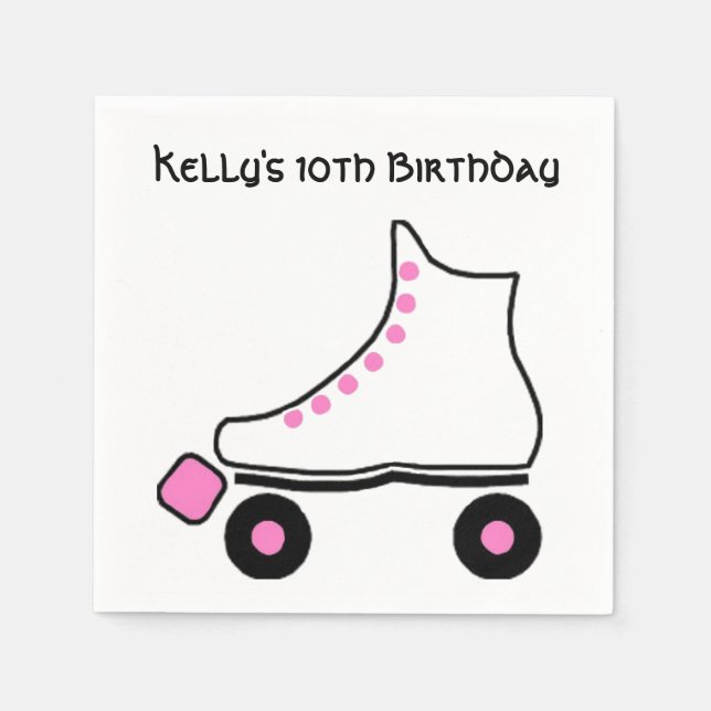 Pink and White Roller Skate Paper Napkins (Front)