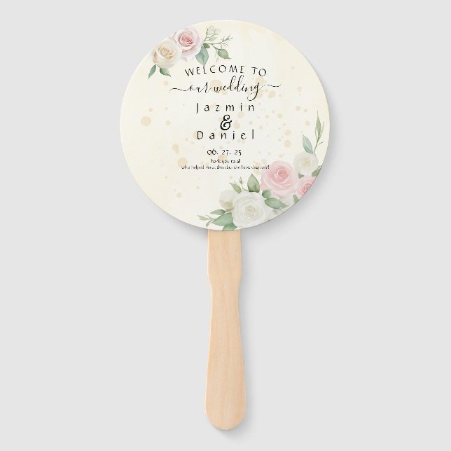 Pink and White Rose Dusky Blooms Program Fans (Front)