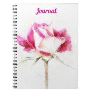 Pink and White Rose Flower Art Personalize Notebook