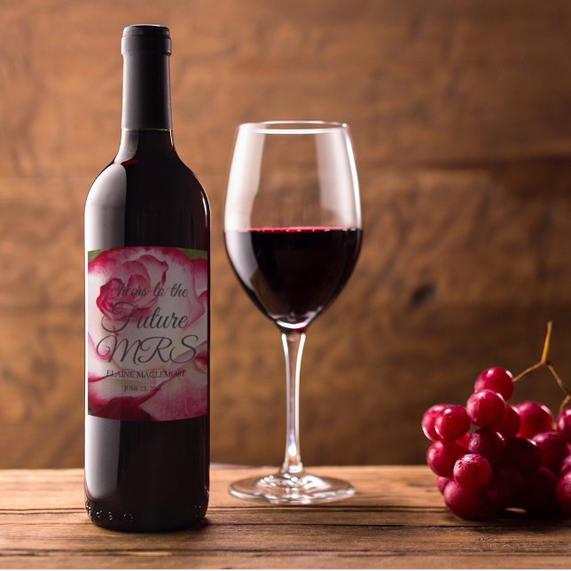 Pink and White Rose Personalized Bridal Shower Wine Label (In Situ)