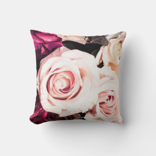 Pink And White Roses Arrangement Floral Design Throw Pillow