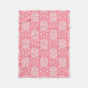 Pink and White Roses Floral Damask Pattern Fleece Blanket