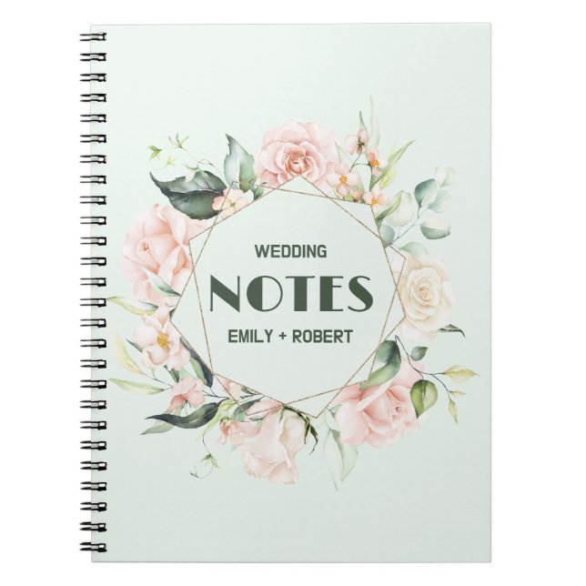 Pink and white Roses Frame Wedding Notes Notebook (Front)