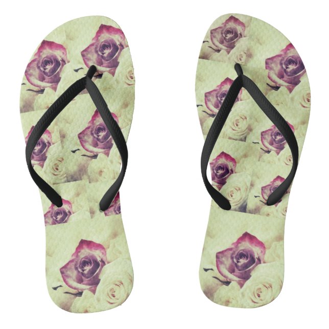  Pink and White Roses Photography  Flip Flops (Footbed)