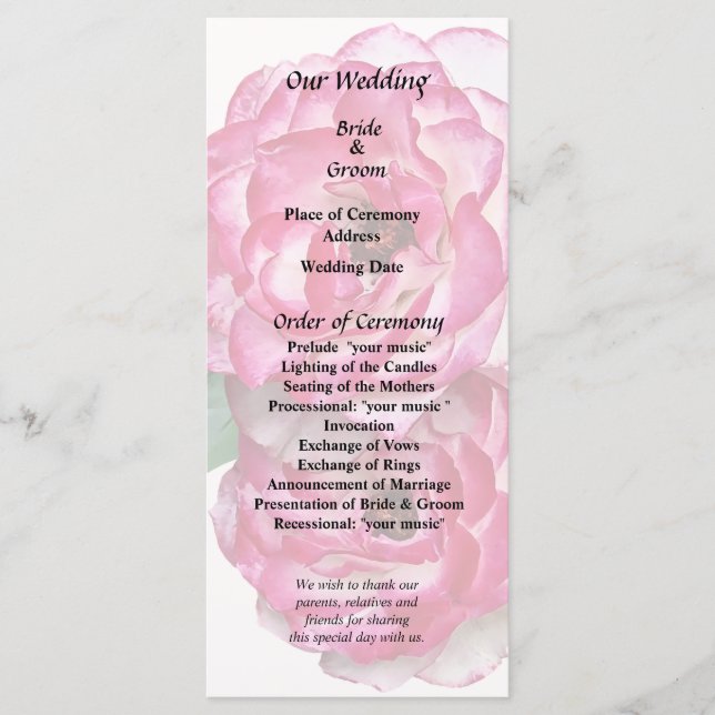 Pink and White Roses Program (Front)
