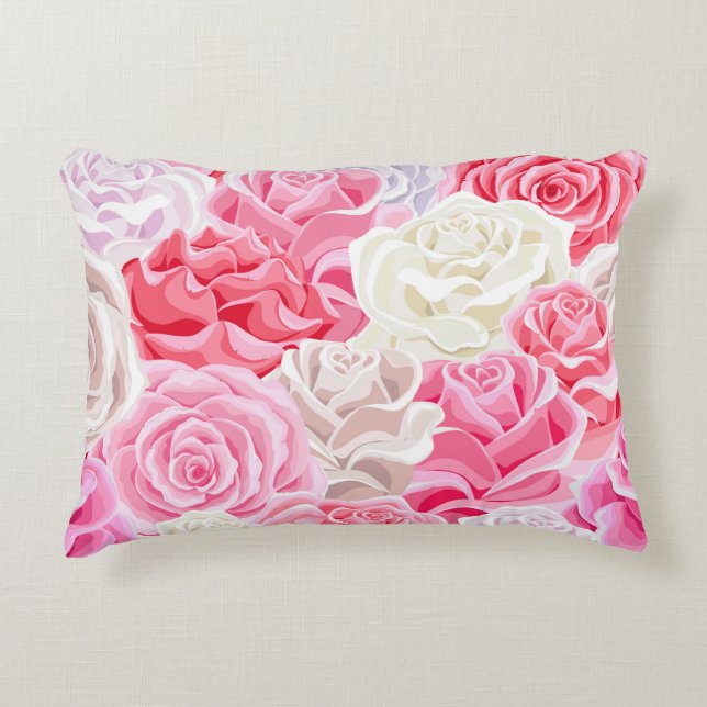 pink and white roses seamless pattern. Flowers tex Accent Pillow (Front)