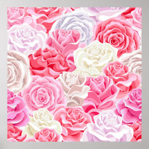 pink and white roses seamless pattern. Flowers tex Poster