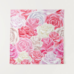 pink and white roses seamless pattern. Flowers tex Tapestry
