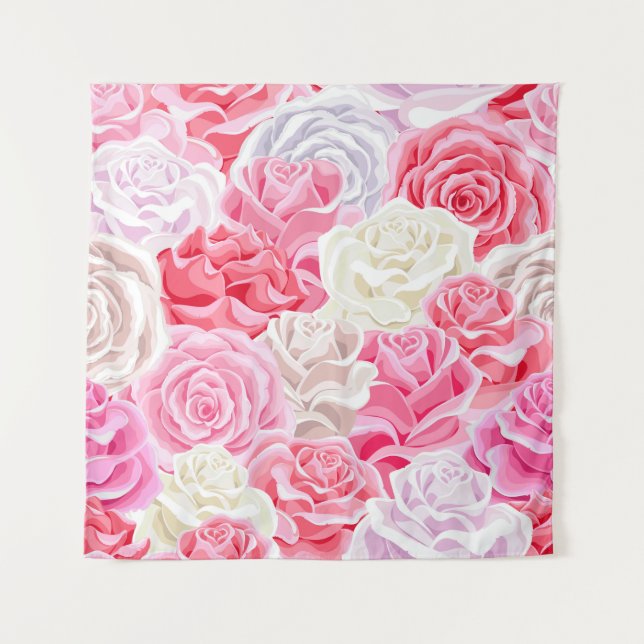 pink and white roses seamless pattern. Flowers tex Tapestry (Front)