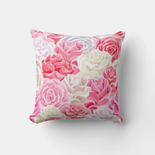 pink and white roses seamless pattern. Flowers tex Throw Pillow