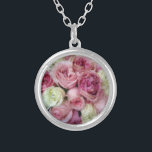 Pink and White Roses Silver Plated Necklace<br><div class="desc">Gorgeous texturized photo of a pink wedding bouquet. Lovely way to save those wedding day memories. Consider designing your friend or family member's anniversary gift using their wedding images. by  celeste@khoncepts.com</div>