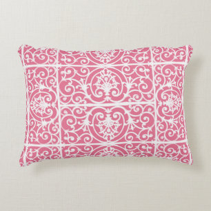 Pink and white scrollwork decorative pillow