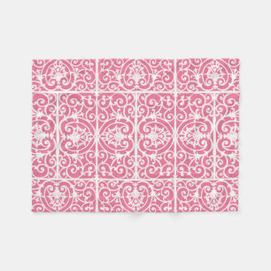Pink and white scrollwork fleece blanket