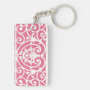 Pink and white scrollwork keychain