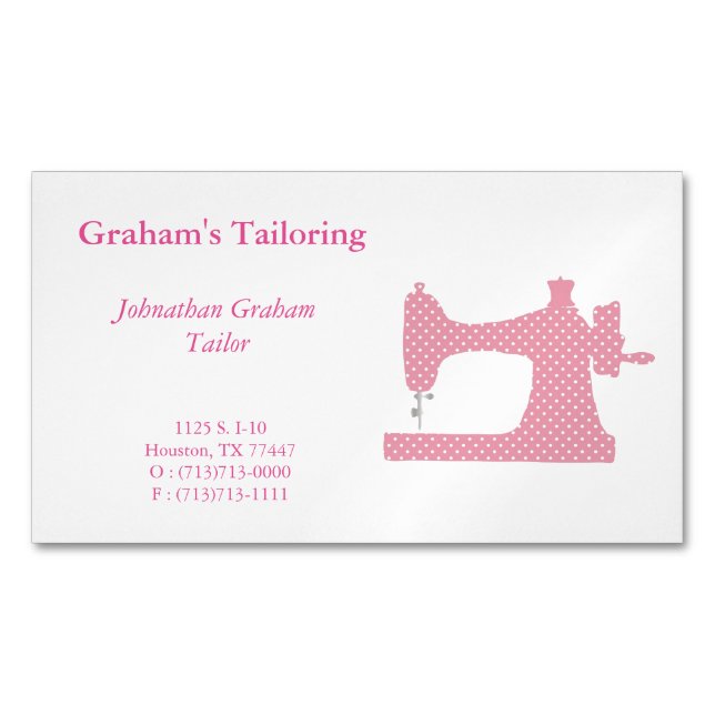 Pink and White Sewing Machine Business Card Magnet (Front)