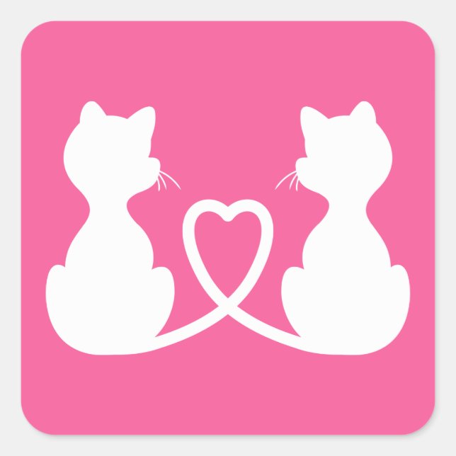 Pink And White Silhouette Of Two Cats In Love Square Sticker (Front)