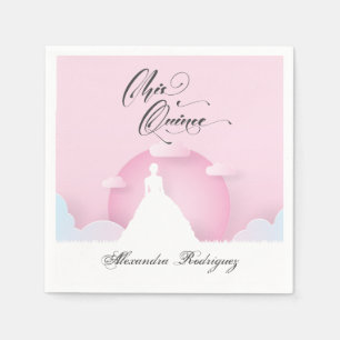 Pink and White Silhouette with Moon Quinceanera Napkin