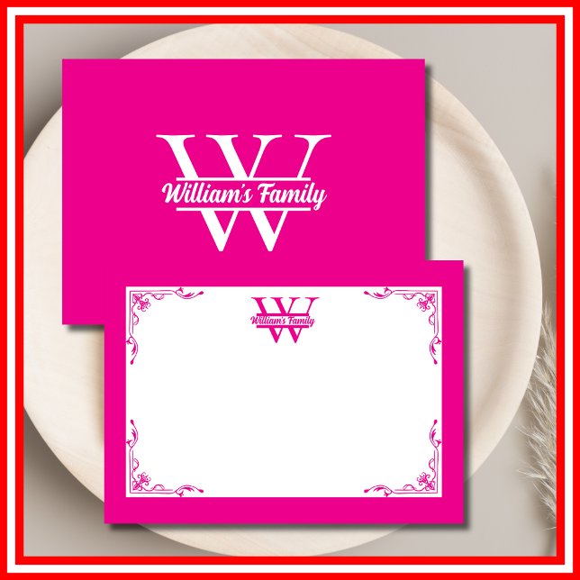 Pink and White | Simple Family Name Monogram Card (Creator Uploaded)