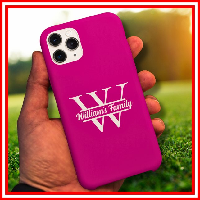 Pink and White | Simple Family Name Monogram  Case-Mate iPhone Case (Creator Uploaded)