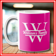Pink and White | Simple Family Name Monogram 