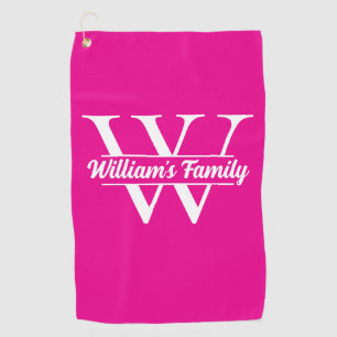 Pink and White   Simple Family Name Monogram  Golf Towel