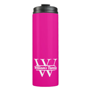 Pink and White   Simple Family Name Monogram  Thermal Tumbler