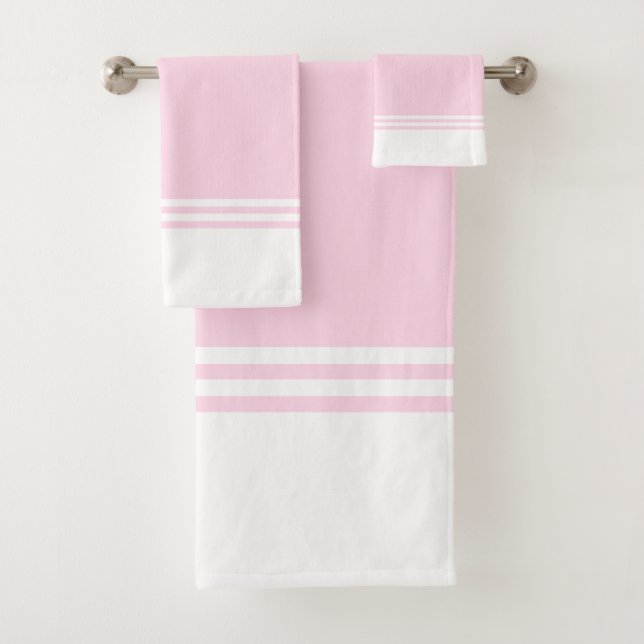 Pink and White simple striped Bath Towel Set (Insitu)