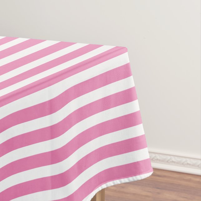 Pink and White Simple Stripes Pattern Tablecloth (In Situ)