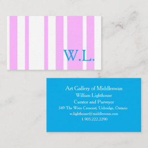 Pink and White Simple Stripes with Monogram Business Card