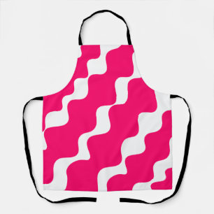 Pink and white slanting waves pattern apron