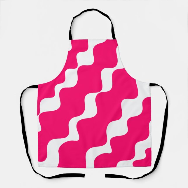 Pink and white slanting waves pattern  apron (Front)
