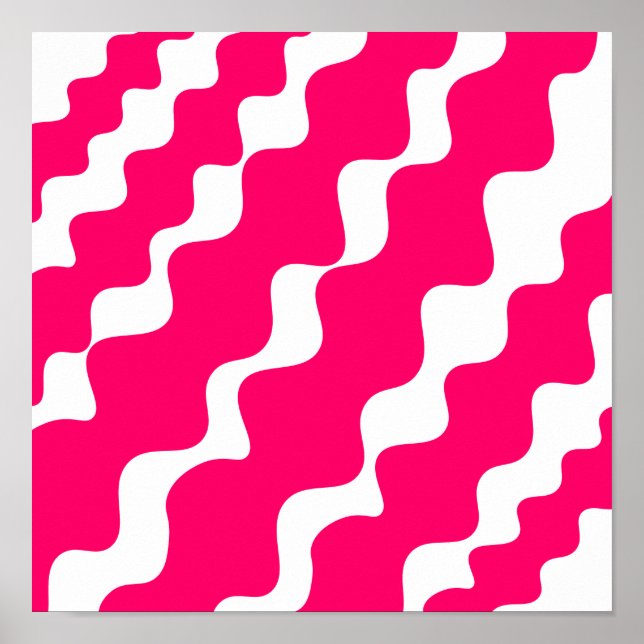 Pink and white slanting waves pattern  poster (Front)