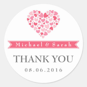 Pink and White Small Hearts Wedding Favour Sticker