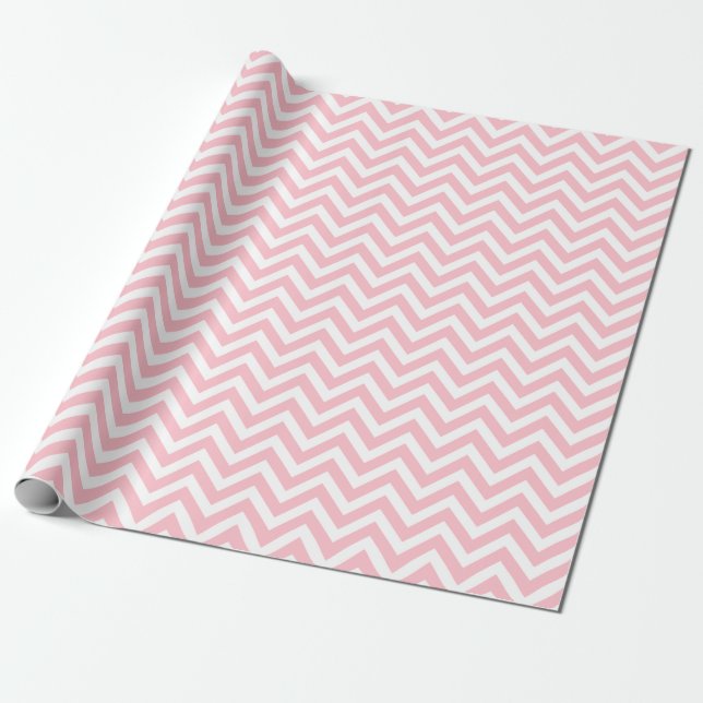 Pink and White Small Size Chevron Stripes Wrapping Paper (Unrolled)