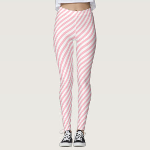 Pink and White Small Size Diagonal Stripes Leggings