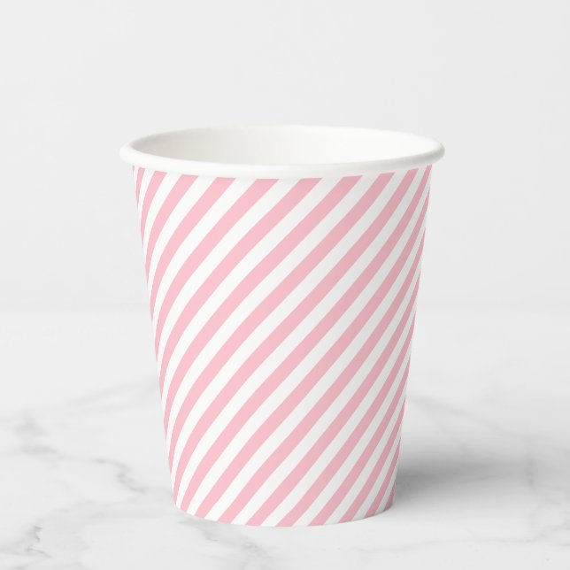 Pink and White Small Size Diagonal Stripes Paper Cups (Front)