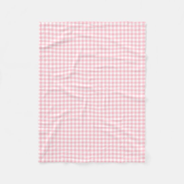 Pink and White Small Size Gingham Checks Fleece Blanket (Front)