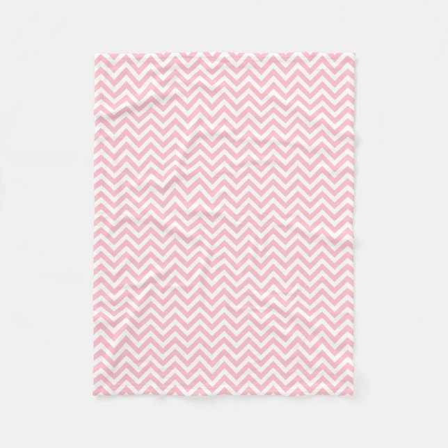 Pink and White Small Size Horizontal Chevron Fleece Blanket (Front)
