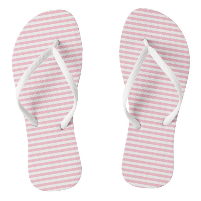 Pink and White Small Size Horizontal Stripes Flip Flops (Footbed)
